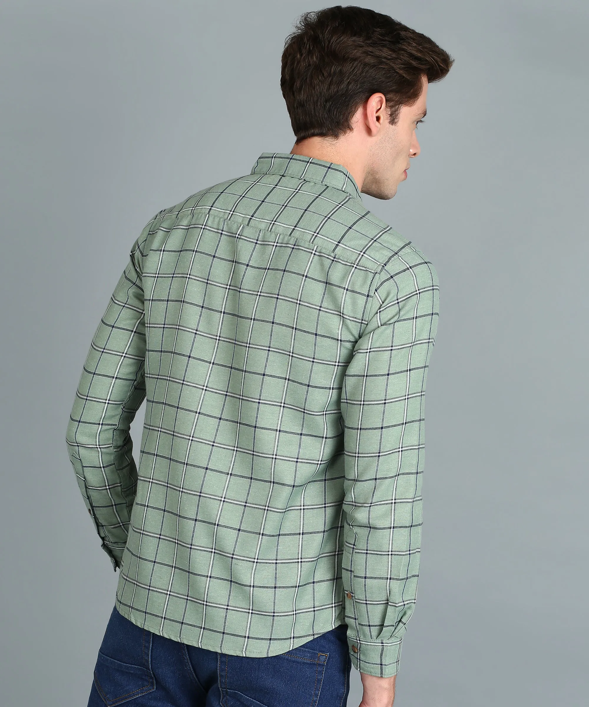 Men's Grey Cotton Full Sleeve Slim Fit Casual Checkered Shirt