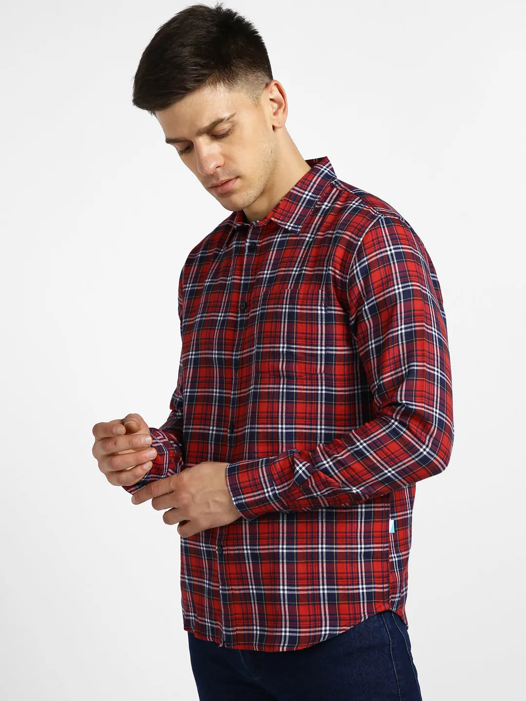 Men's Maroon Cotton Full Sleeve Slim Fit Casual Checkered Shirt