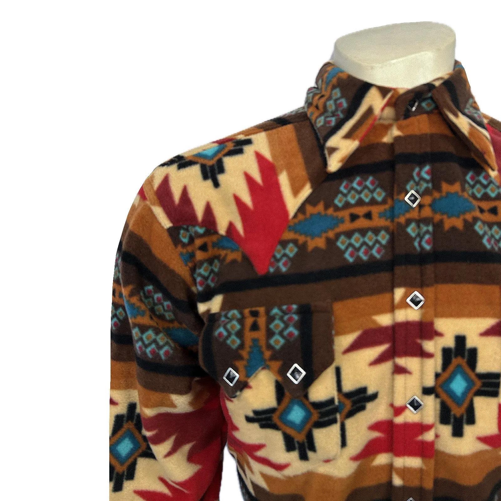 Men's Native Pattern Fleece Western Shirt in Brown & Red