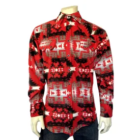 Men's Native Pattern Fleece Western Shirt in Red & Grey