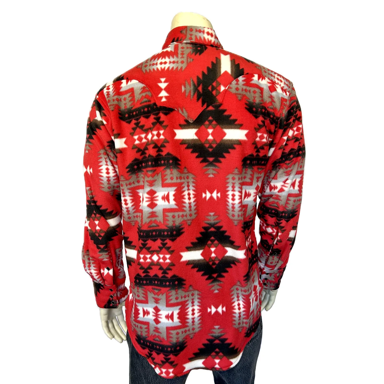 Men's Native Pattern Fleece Western Shirt in Red & Grey