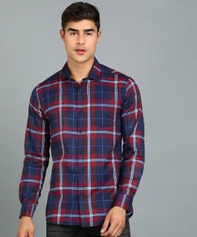 Men's Red Cotton Full Sleeve Slim Fit Casual Checkered Shirt