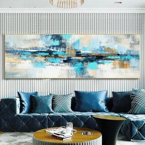 Modern Abstract Wide Format Wall Art Shades Of Blue Beige Gray Contemporary Pictures For Bedroom Above The Bed Or Above The Sofa