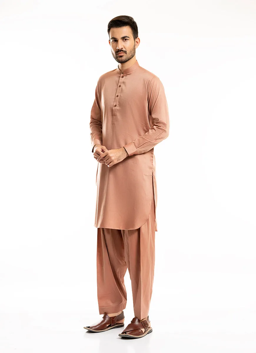 Mustard Brown Bird Eye Yarn Dyed Textured Shalwar Kameez