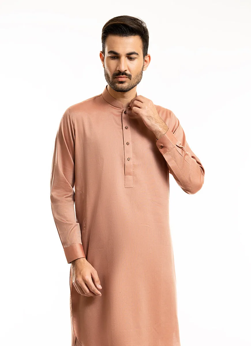 Mustard Brown Bird Eye Yarn Dyed Textured Shalwar Kameez