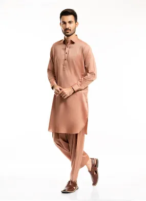 Mustard Brown Bird Eye Yarn Dyed Textured Shalwar Kameez