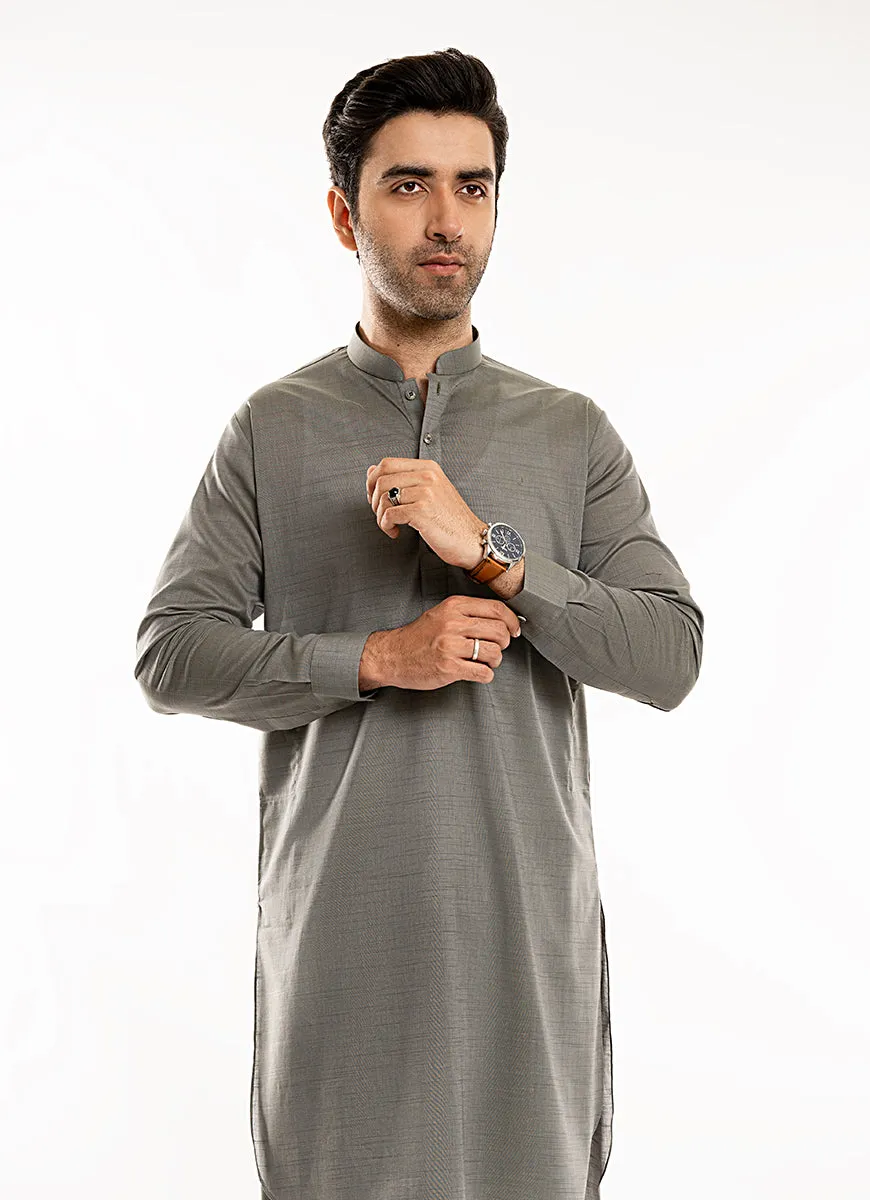 Olive Green Yarn Dyed Melange Cotton Shalwar Kameez