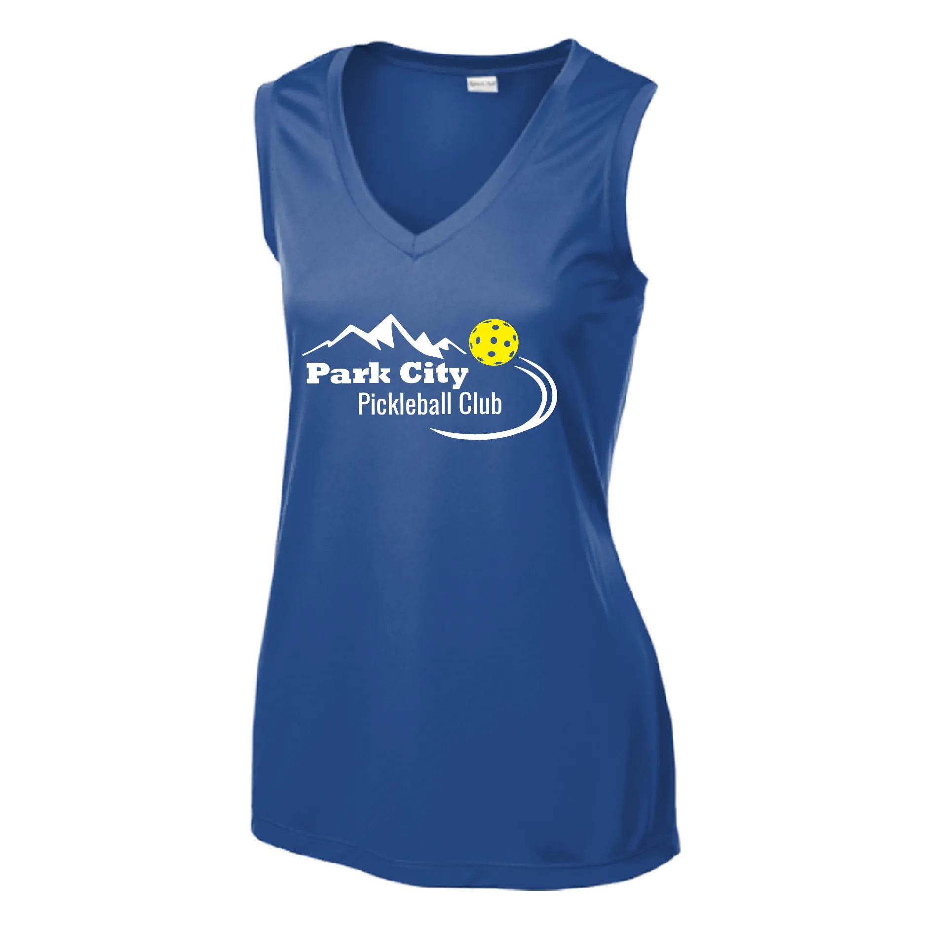 Park City Pickleball Club (White Words) Customizable | Women’s Sleeveless Athletic Shirt | 100% Polyester