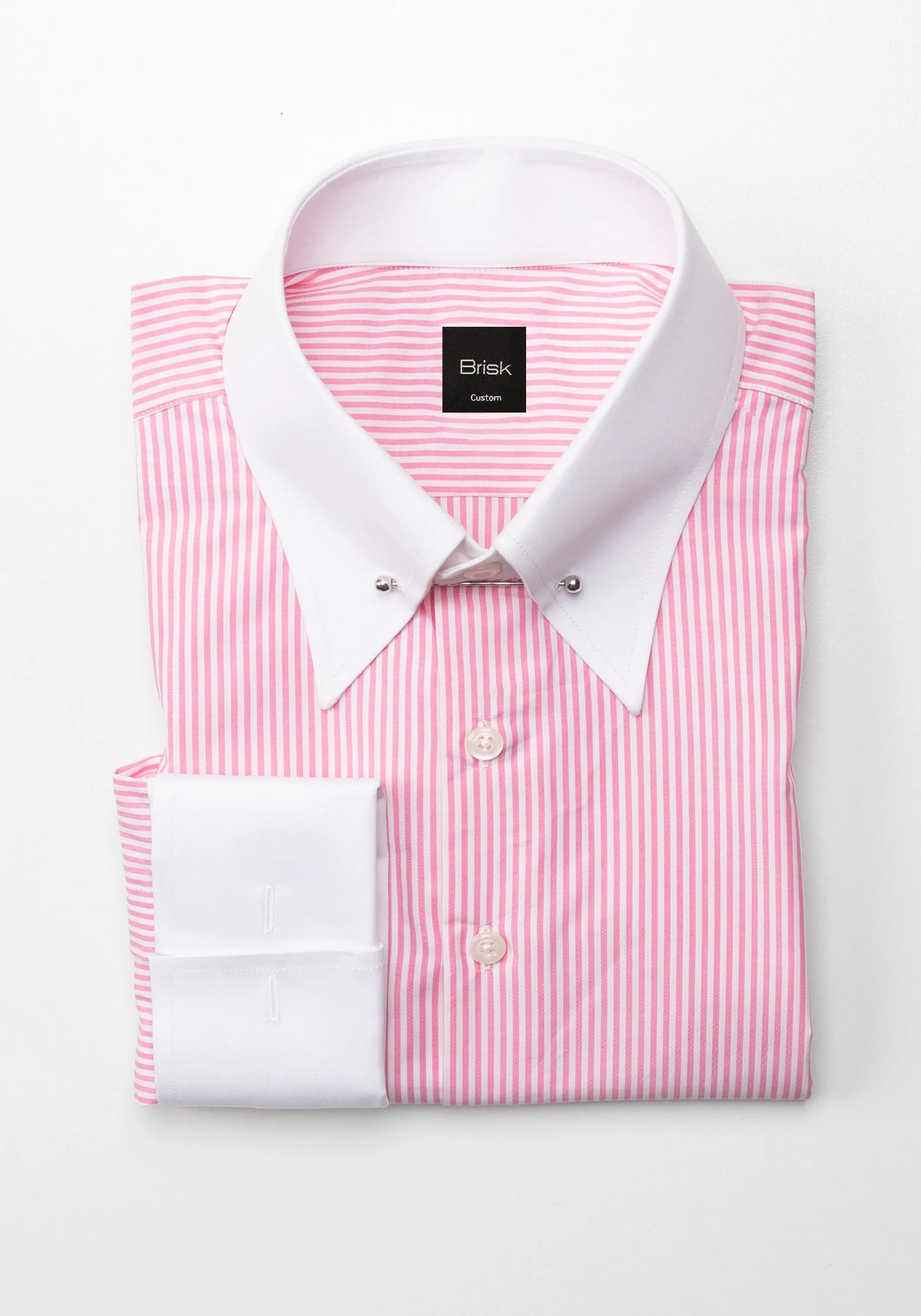 Pink On White Bengal Stripes Shirt - Pin Collar