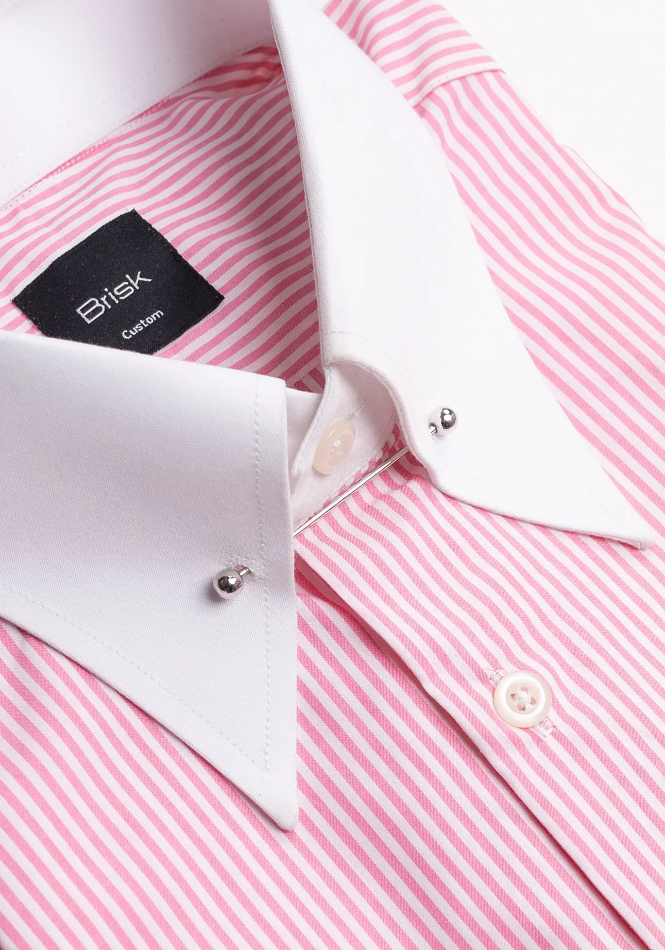 Pink On White Bengal Stripes Shirt - Pin Collar