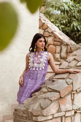 Purple Zigzag Handblock Print Chanderi co-ord Set