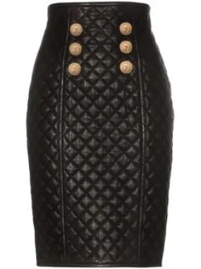 Certainly! Heres an optimized title for the e-commerce product:

Chic Quilted Genuine Leather A-Line Skirt for Women