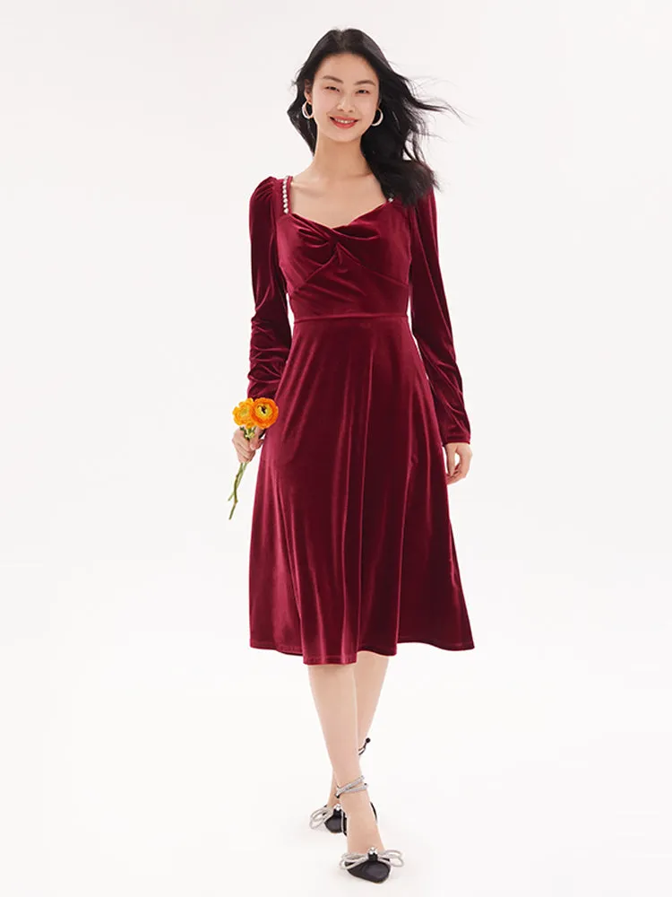 Red Velvet Twisted Midi Dress