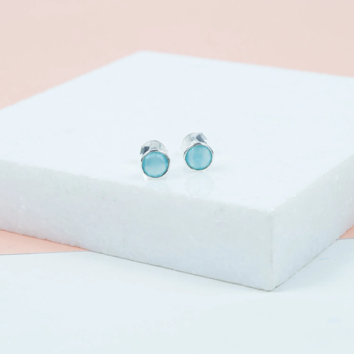 Savanne Sterling Silver & Blue Chalcedony Stud Earrings