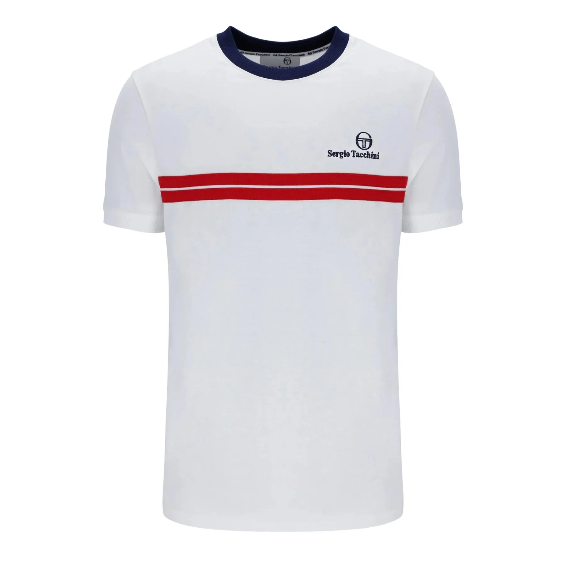 Sergio Tacchini Men's SS Supermac T Shirt White / Maritime Blue / Adrenaline Rush