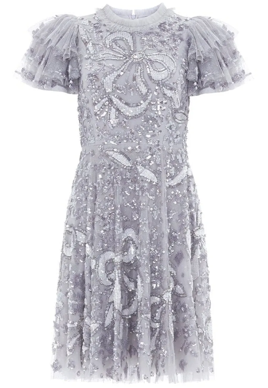 Silvery Blue Shirley Ribbon Mini Dress