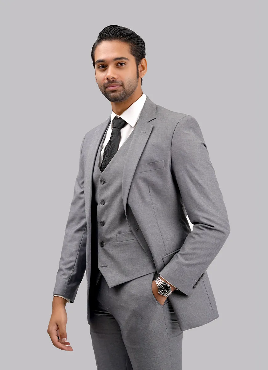 3-Piece Steel Grey Suit in Plain Design