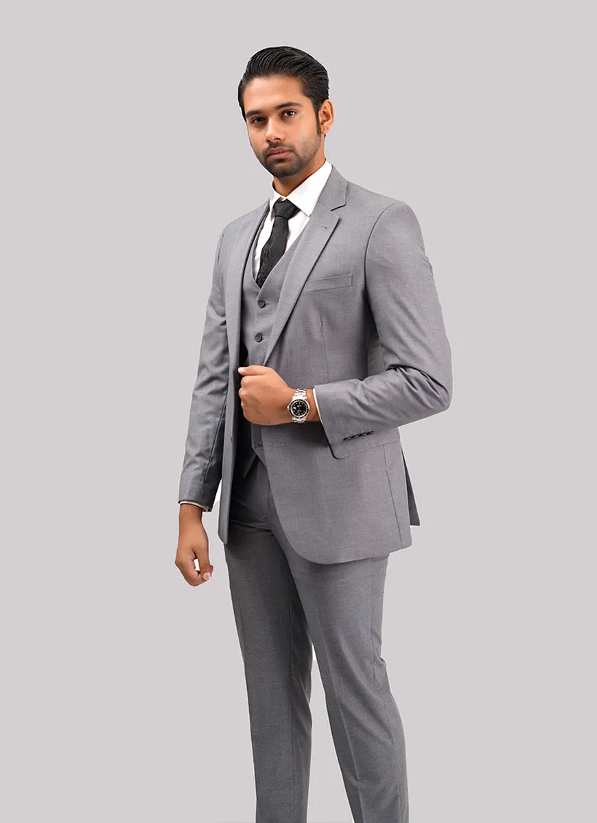 3-Piece Steel Grey Suit in Plain Design