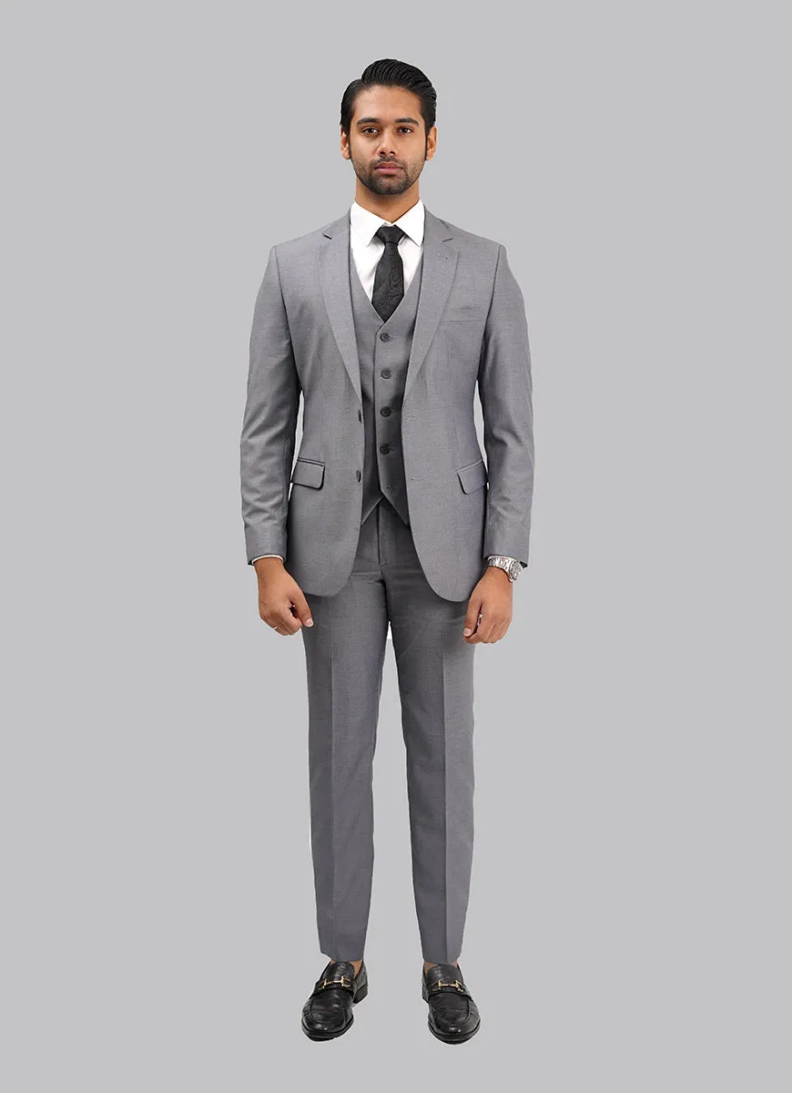 3-Piece Steel Grey Suit in Plain Design