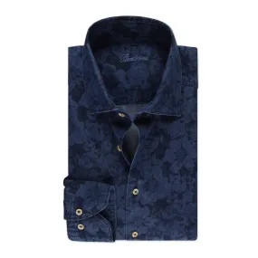 Stenstroms Navy Floral Denim Shirt - Fitted Body