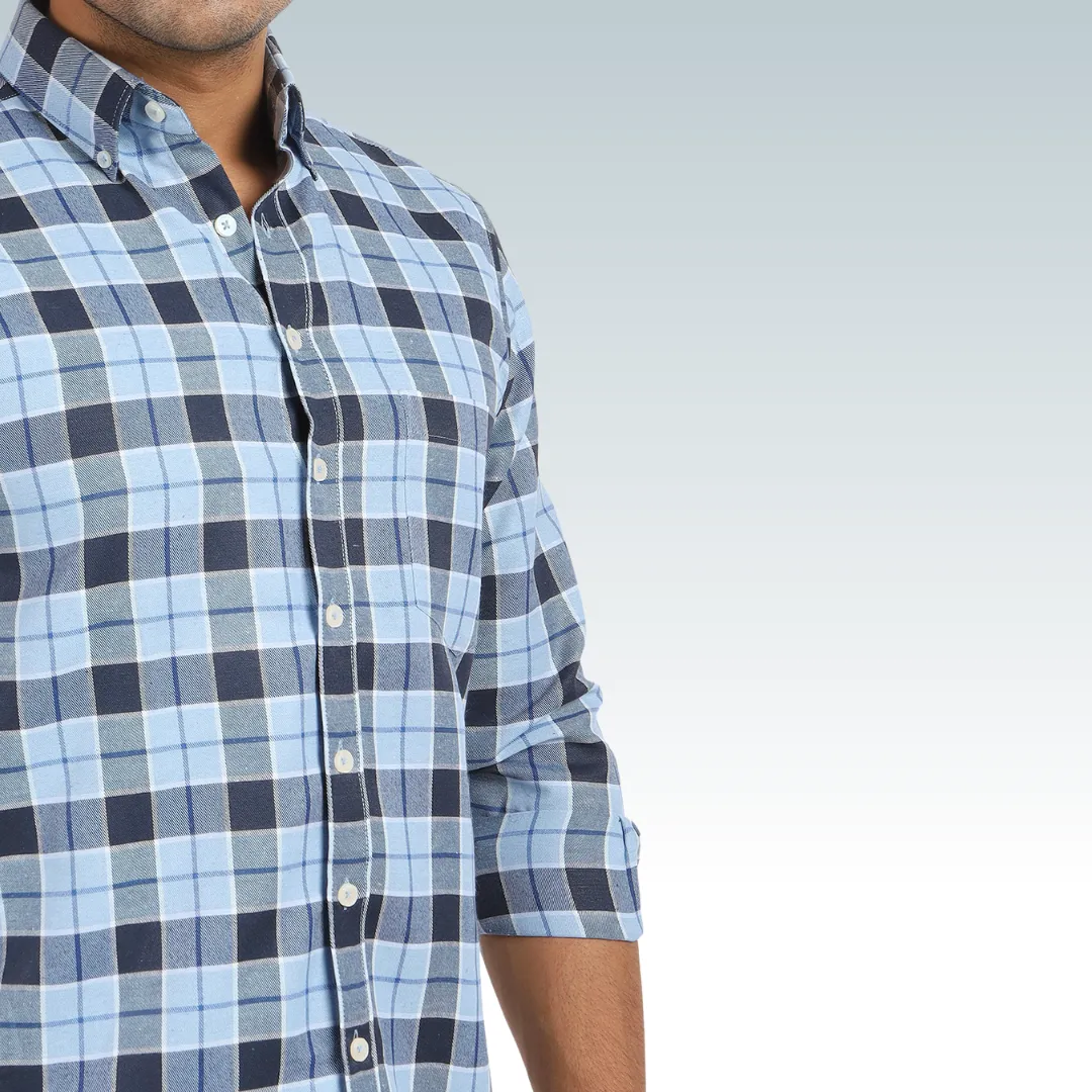 Stone Blue Checks Button Down Cotton Shirt