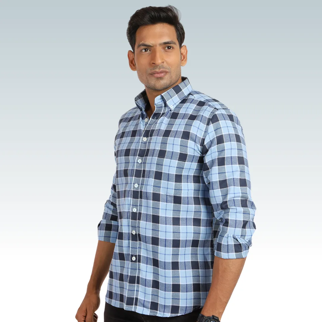 Stone Blue Checks Button Down Cotton Shirt