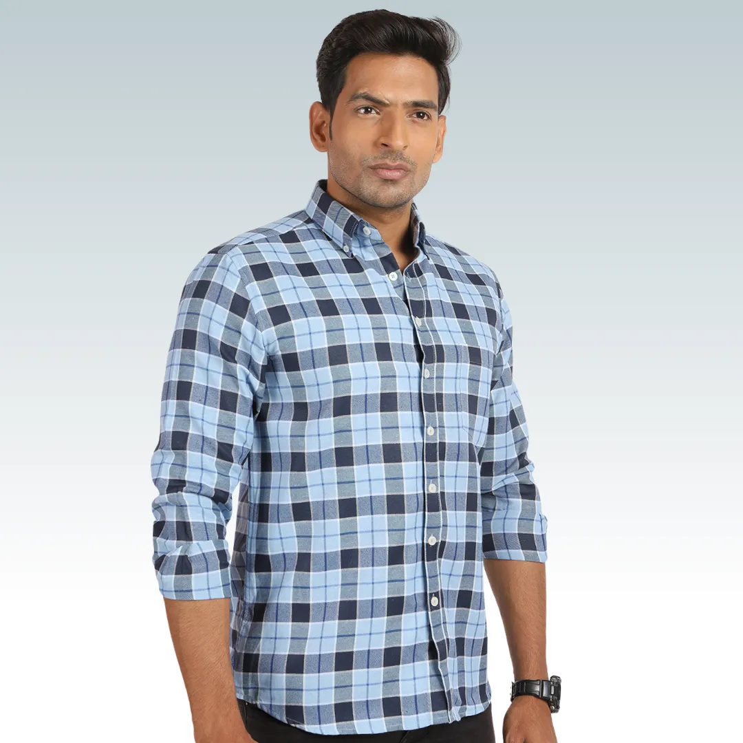 Stone Blue Checks Button Down Cotton Shirt