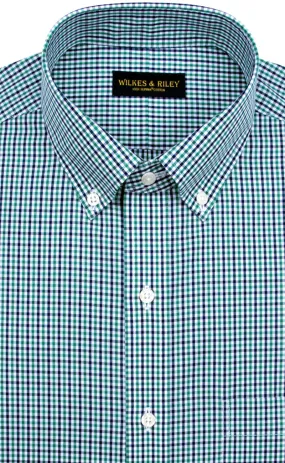 Tailored Fit Green / Navy Tattersall check Button-Down Collar Supima® Non-Iron Cotton Broadcloth Sport Shirt