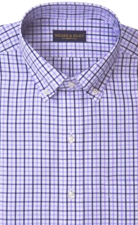 Tailored Fit Lavender / Navy Tattersall Button-Down Collar Supima® Cotton Non-Iron Broadcloth Sport Shirt