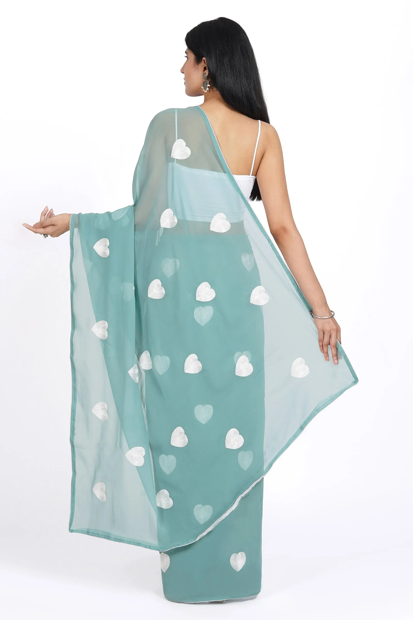 Teejh Heavenly Sea Green Georgette Saree