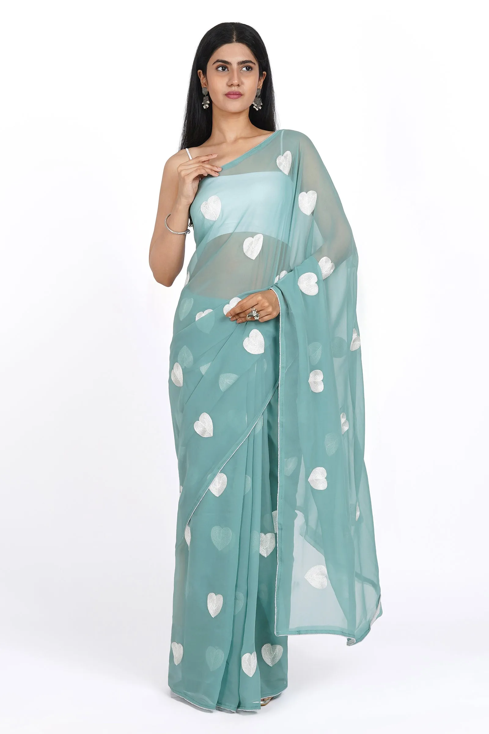 Teejh Heavenly Sea Green Georgette Saree