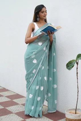 Teejh Heavenly Sea Green Georgette Saree