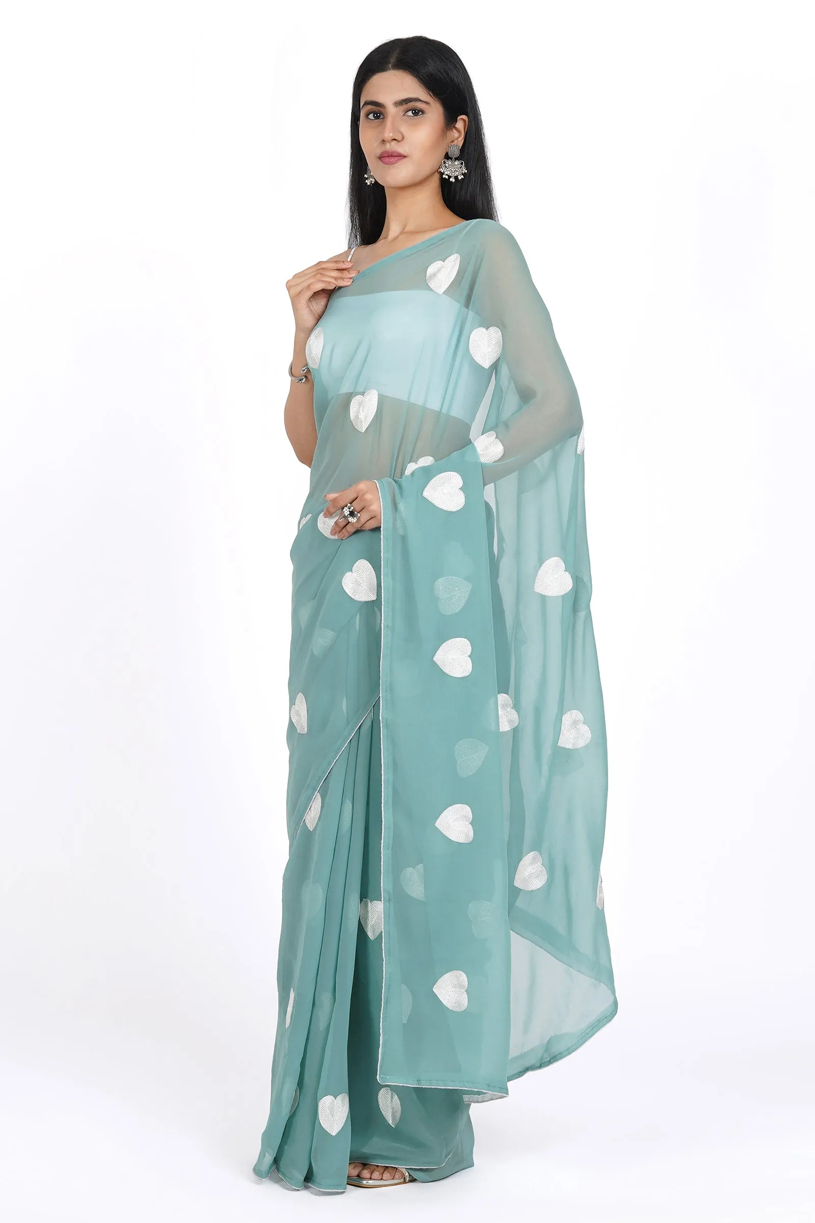 Teejh Heavenly Sea Green Georgette Saree