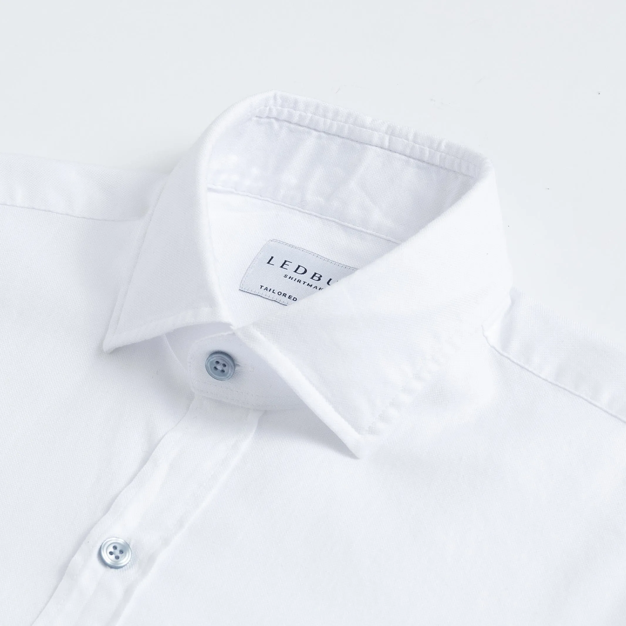 Asbury Soft Oxford Shirt in White with Blue Buttons