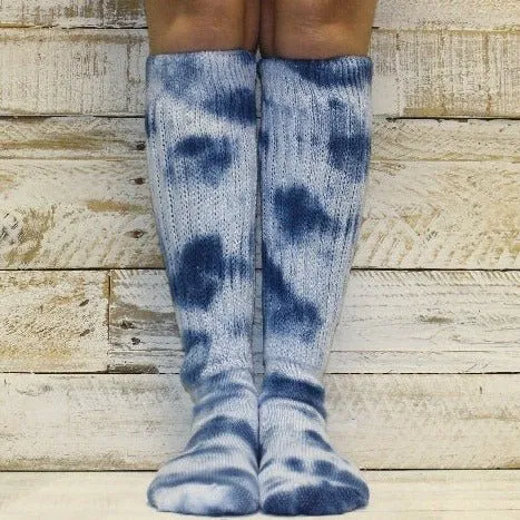 ULTIMATE  cotton  slouch socks women  - Tie dyed indigo blue