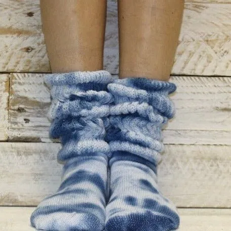 ULTIMATE  cotton  slouch socks women  - Tie dyed indigo blue