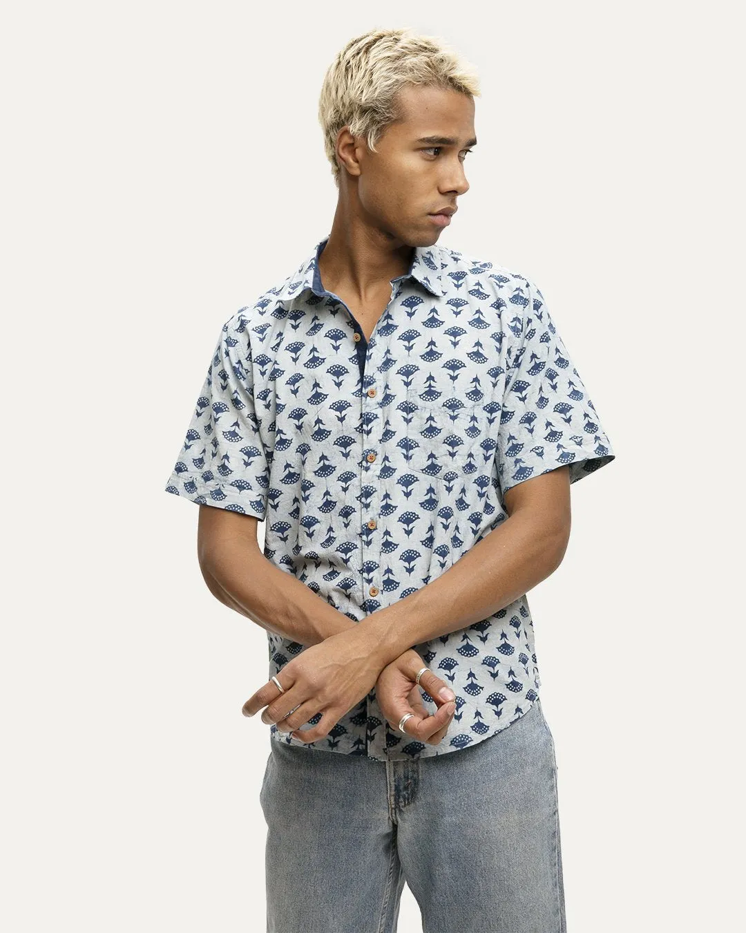 Vidroha Indigo Short Sleeve Button Down