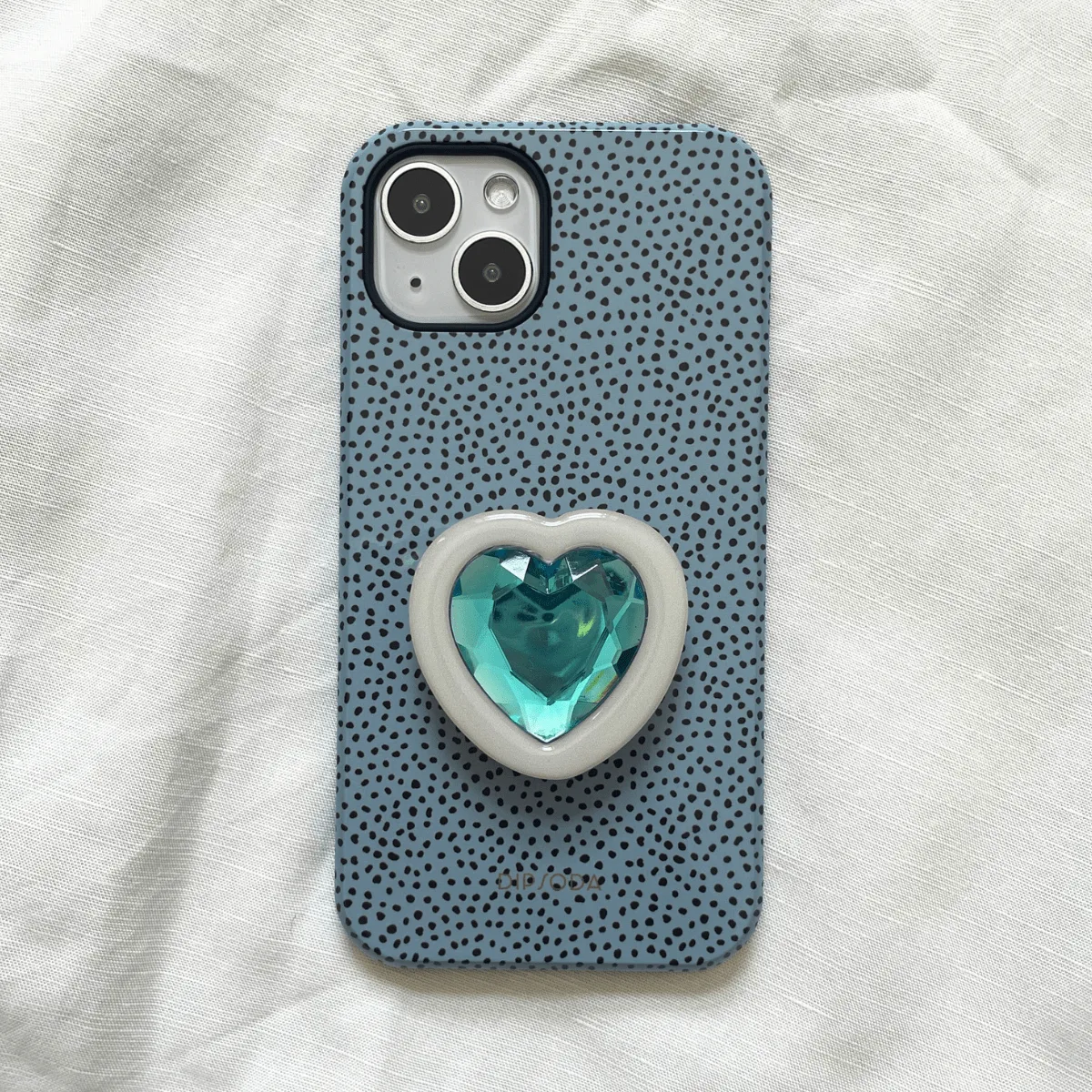 White & Blue Heart Crystal Phone Grip