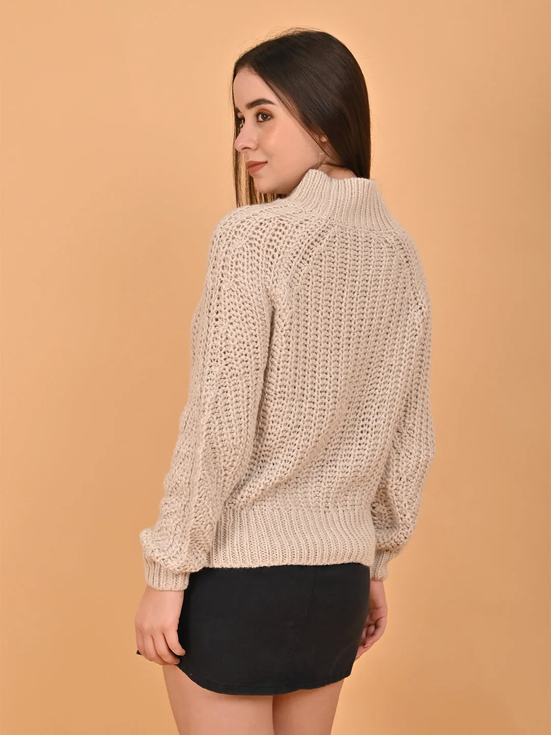 Women Beige Turtleneck Sweater