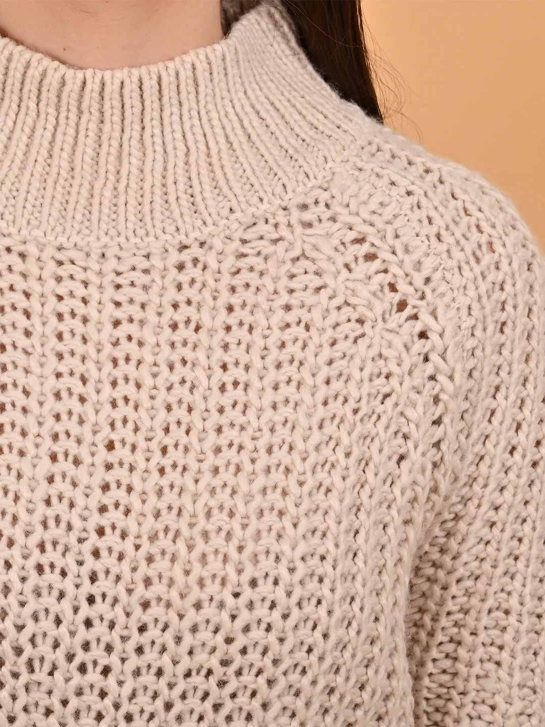 Women Beige Turtleneck Sweater